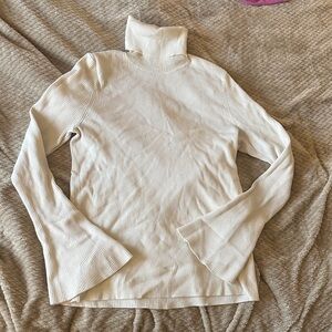 Cream Ribbed Turtleneck Sweater With Wide Bell Sleeves  Small